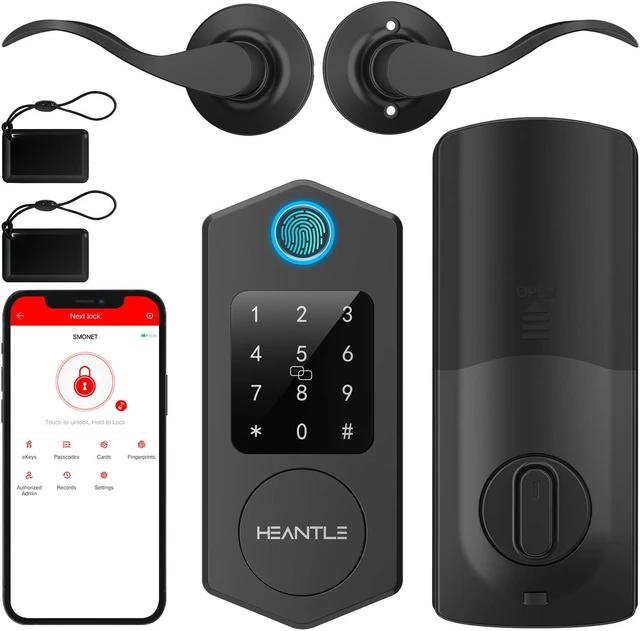 HEANTLE Smart Front Door Lock Set, 8-in-1 Fingerprint Keyless Entry ...
