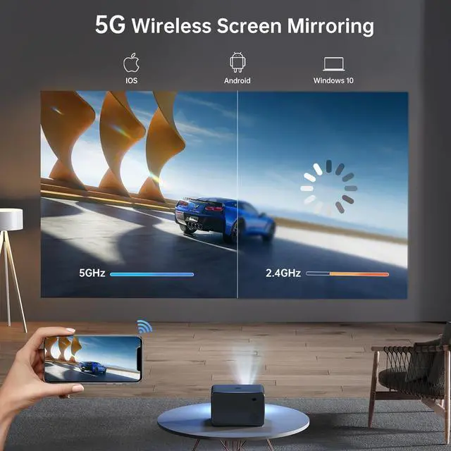 Alt view image 4 of 7 - Projector WiFi Bluetooth Mini Portable: HISION 1080P Full HD 4K Support Outdoor Home Theater Movie Video LED Wireless Indoor Electric Focus 13000 Lumen Compatible with Phone TV Stick PC USB HDMI