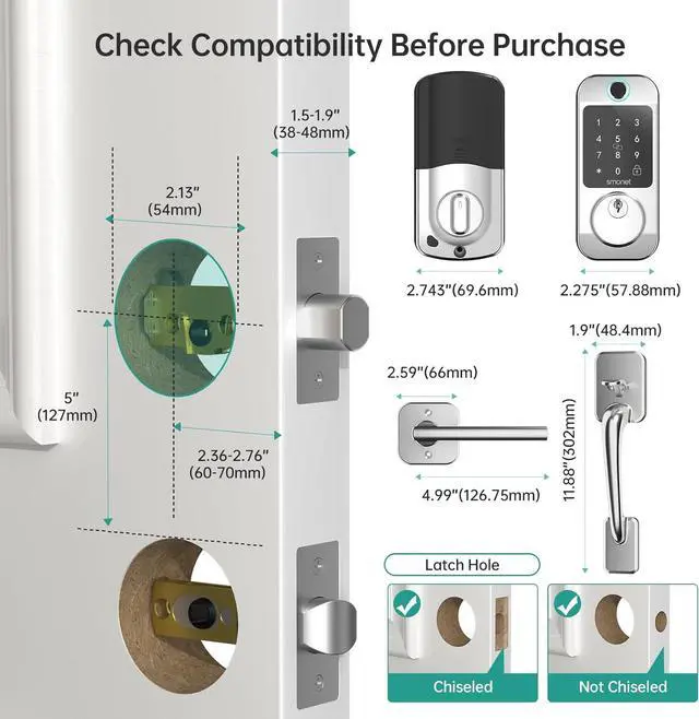 Alt view image 7 of 7 - WiFi Front Door Lock Set - SMONET Fingerprint Keyless Entry Smart Locks Handle Set, Digital Remote Control Keypad Bluetooth Alexa Deadbolt Lockset with Auto Lock, Code, Fob, App for Rental,Black