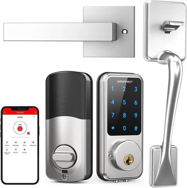 Main image of Smart Front Door Lock Set, Smonet Keyless Entry Door Lock with Handle, Smart Deadbolt Keypad Lock, Alexa Front Door Handle Set, Bluetooth Digital Lock with APP/IC Cards/Auto Lock/One-Touch Lock/Keys