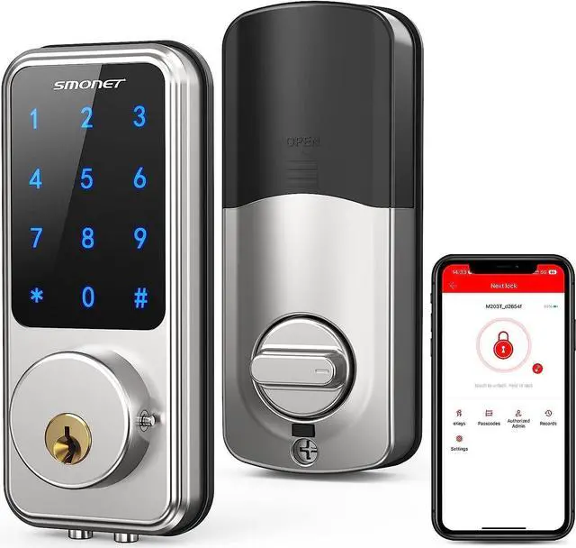Alt view image 2 of 7 - Smart Front Door Lock Set, Smonet Keyless Entry Door Lock with Handle, Smart Deadbolt Keypad Lock, Alexa Front Door Handle Set, Bluetooth Digital Lock with APP/IC Cards/Auto Lock/One-Touch Lock/Keys