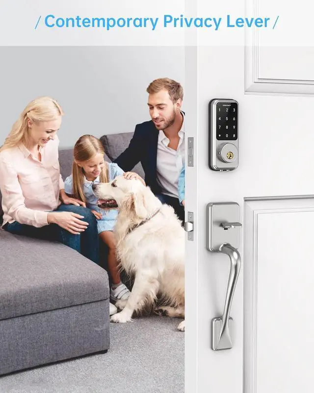 Alt view image 7 of 7 - Smart Front Door Lock Set, Smonet Keyless Entry Door Lock with Handle, Smart Deadbolt Keypad Lock, Alexa Front Door Handle Set, Bluetooth Digital Lock with APP/IC Cards/Auto Lock/One-Touch Lock/Keys