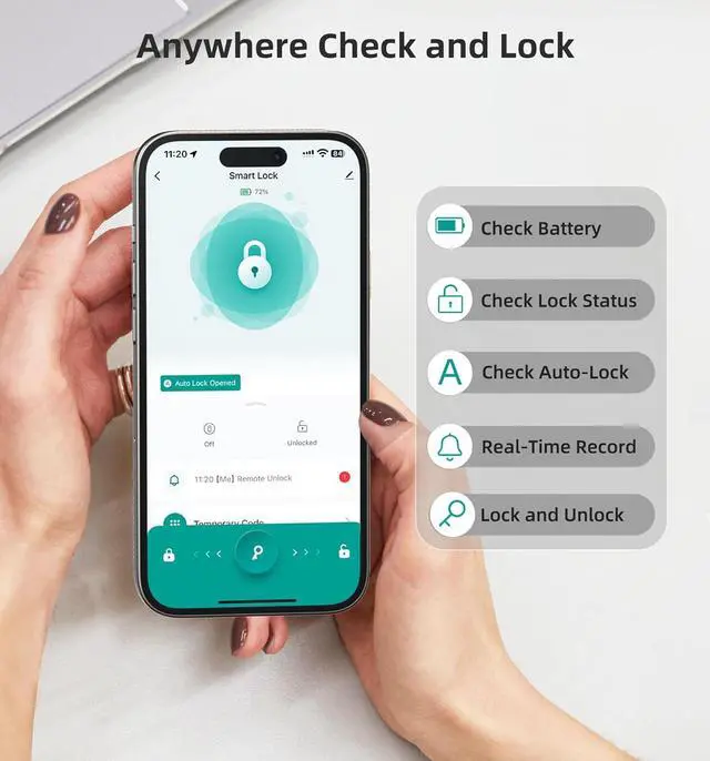 Alt view image 2 of 7 - WiFi Front Door Lock with Handle HEANTLE Keyless Smart Lock Set Entry Door Locks Keypad Fingerprint Deadbolt Handleset Alexa Compatible Auto Lock App Remote Control