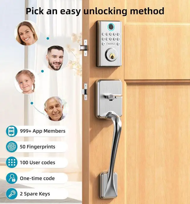 Alt view image 4 of 7 - WiFi Smart Door Lock Set HEANTLE Keyless Entry Door Lock with Handle Fingerprint Deadbolt Electronic Digital Keypad Door Lock Alexa Lock Auto Lock App Remote Control Silver