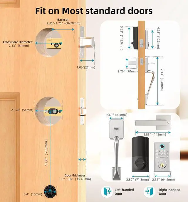 Alt view image 6 of 7 - WiFi Smart Door Lock Set HEANTLE Keyless Entry Door Lock with Handle Fingerprint Deadbolt Electronic Digital Keypad Door Lock Alexa Lock Auto Lock App Remote Control Silver
