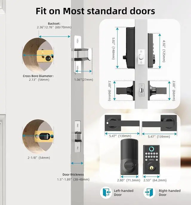 Alt view image 7 of 7 - WiFi Front Door Lock Set - HEANTLE Fingerprint Keyless Entry Door Lock with Deadbolt Lever Handleset Keypad Smart Locks Deadbolt Lockset APP Remote WiFi Control Alexa Voice Bluetooth Auto Lock BLACK