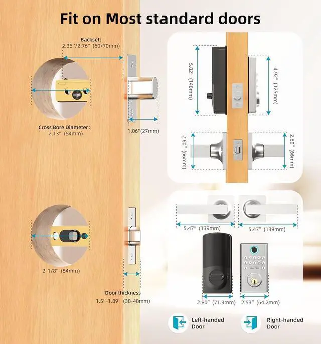 Alt view image 6 of 7 - WiFi Keyless Entry Door Lock - HEANTLE Smart Lock Handle Set with Keypad Front Door Smart Locks Electronic Deadbolt Digital Fingerprint Lock Bluetooth Alexa Auto Lock App WiFi Remote Control SILVER