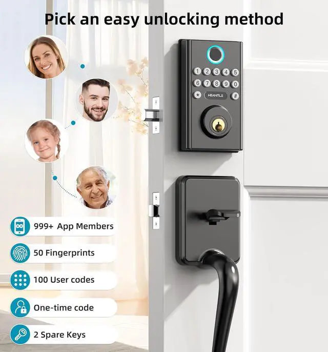 Alt view image 4 of 7 - WiFi Smart Lock Front Door - HEANTLE Keyless Entry Door Lock Fingerprint Keypad Bluetooth Deadbolt, Auto Lock App Remote Control Alexa Voice Control Electronic Digital for Home Offiice Airbnb BLACK