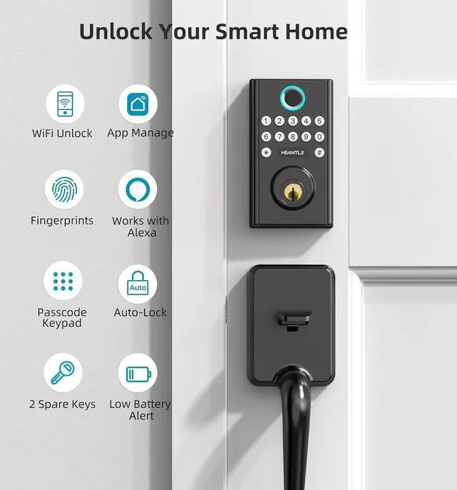 Alt view image 5 of 7 - WiFi Smart Lock Front Door - HEANTLE Keyless Entry Door Lock Fingerprint Keypad Bluetooth Deadbolt, Auto Lock App Remote Control Alexa Voice Control Electronic Digital for Home Offiice Airbnb BLACK