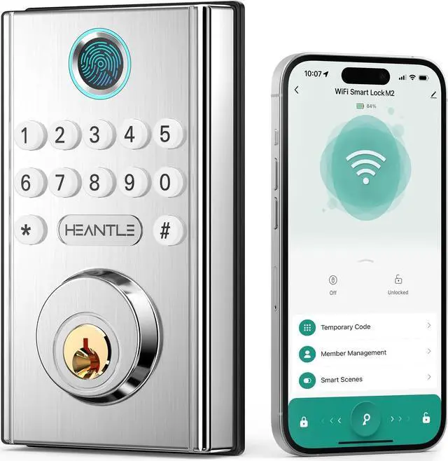 Main image of WiFi Deadbolt Smart Lock Fingerprint - HEANTLE Keyless Entry Keypad Door Locks Electronic Digital Front Door Locks Bluetooth Auto Lock Deadbolt Alexa APP Remote Control SILVER