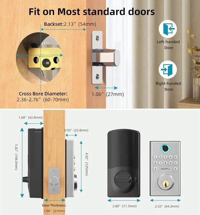 Alt view image 7 of 7 - WiFi Deadbolt Smart Lock Fingerprint - HEANTLE Keyless Entry Keypad Door Locks Electronic Digital Front Door Locks Bluetooth Auto Lock Deadbolt Alexa APP Remote Control SILVER