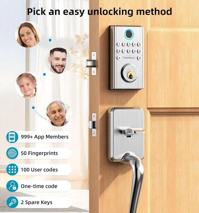 Alt view image 4 of 7 - WiFi Deadbolt Smart Lock Fingerprint - HEANTLE Keyless Entry Keypad Door Locks Electronic Digital Front Door Locks Bluetooth Auto Lock Deadbolt Alexa APP Remote Control SILVER