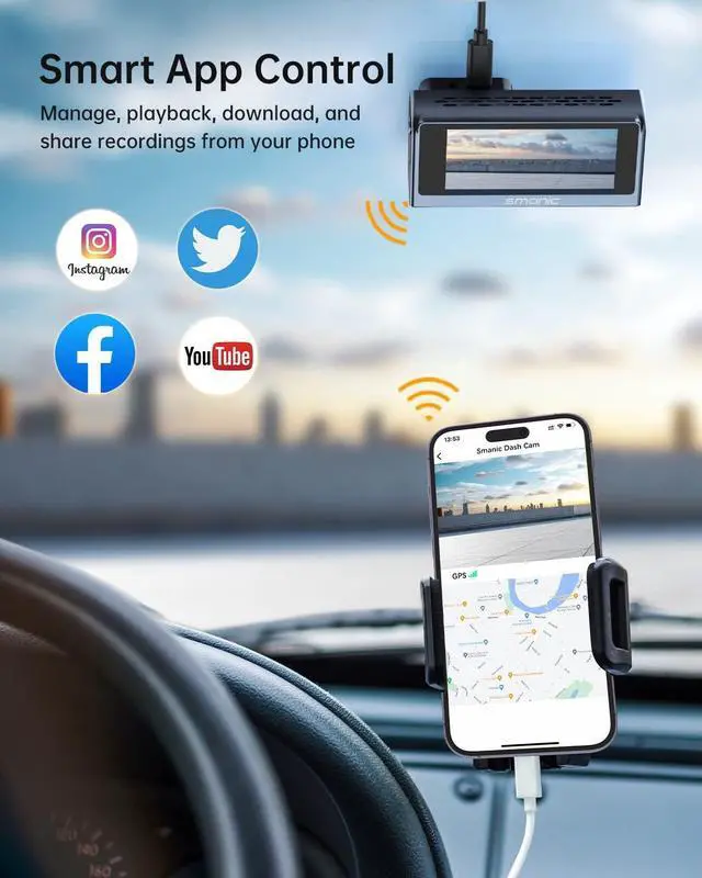Alt view image 4 of 7 - Smanic 4k Dash Cam Front, Dash Camera for Cars Built with WiFi GPS 3.16 IPS Screen, Car Dashboard Recorder 170° Wide Angle, WDR,24H Parking Mode, Night Vision, Loop Recording