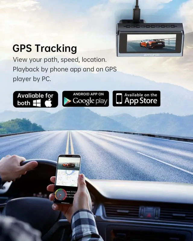 Alt view image 6 of 7 - Smanic 4k Dash Cam Front, Dash Camera for Cars Built with WiFi GPS 3.16 IPS Screen, Car Dashboard Recorder 170° Wide Angle, WDR,24H Parking Mode, Night Vision, Loop Recording