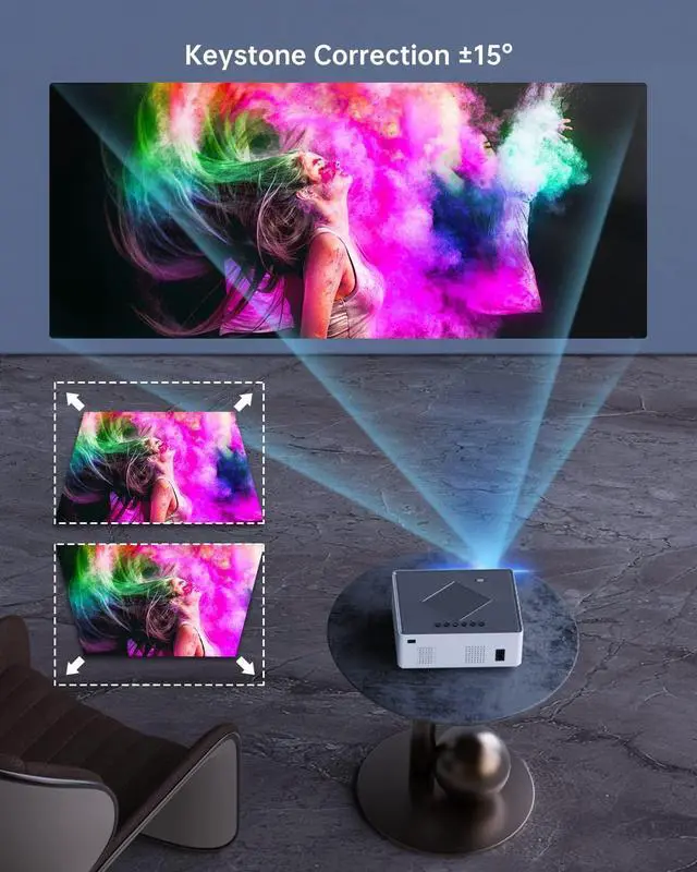 Alt view image 3 of 7 - HISION Mini Projector Native 1080P Outdoor Movie Projector, 8000L Portable Home Theater 4K Support Video Projector Compatible with TV Stick, HDMI, VGA, USB, Laptop, DVD, iOS & Android Smartphone