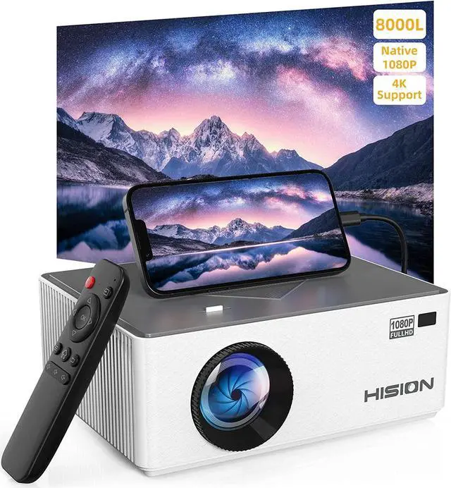 Main image of HISION Mini Projector Native 1080P Outdoor Movie Projector, 8000L Portable Home Theater 4K Support Video Projector Compatible with TV Stick, HDMI, VGA, USB, Laptop, DVD, iOS & Android Smartphone