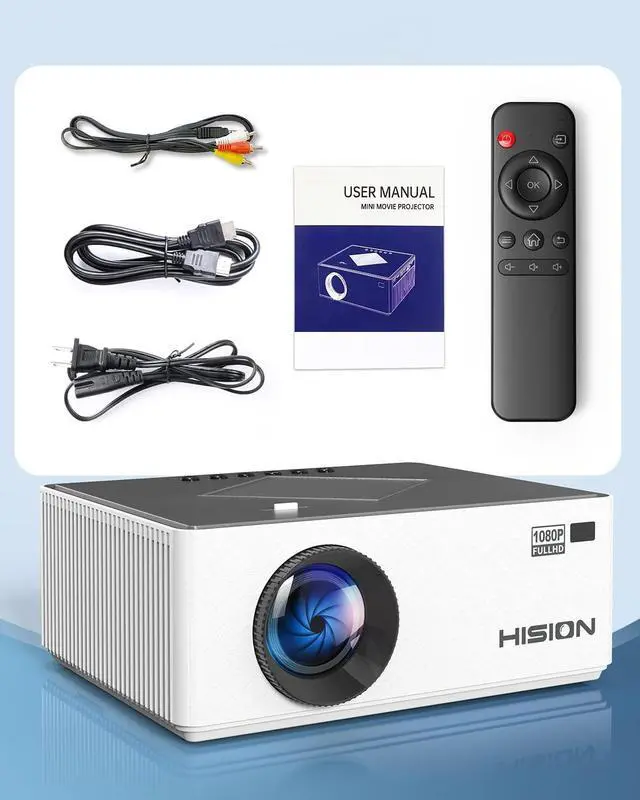 Alt view image 5 of 7 - HISION Mini Projector Native 1080P Outdoor Movie Projector, 8000L Portable Home Theater 4K Support Video Projector Compatible with TV Stick, HDMI, VGA, USB, Laptop, DVD, iOS & Android Smartphone