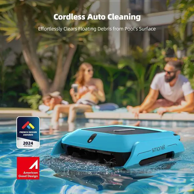 Alt view image 2 of 7 - Robotic Solar Pool Skimmer Cleaner Cordless Pool Skimmer Automatic Pool Cleaner Robot for Pool Surface with Dual Charging Options Path Optimization Obstacle Avoidance Saltwater Compatibility