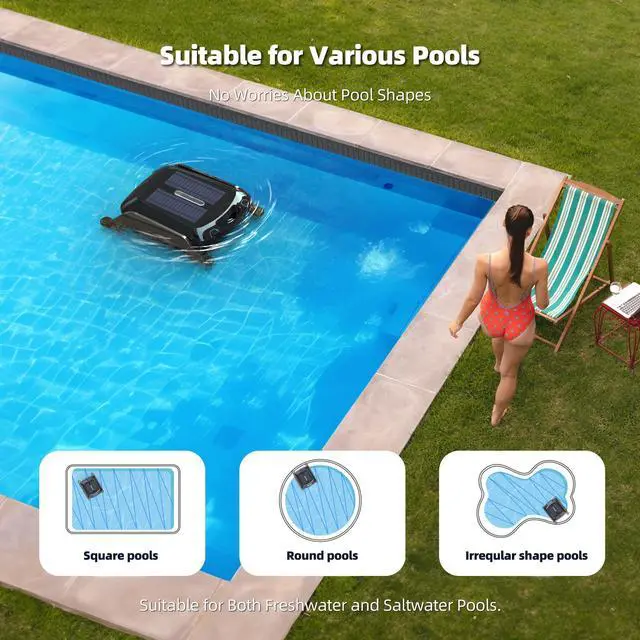 Alt view image 6 of 7 - Solar Pool Skimmer Robot: SR5 PRO Automatic Pool Surface Skimmer with Solar Powered 24/7 Continuous Cleaning Robotic Pool Skimmer, Two Speed Modes, Dual Charging, Black