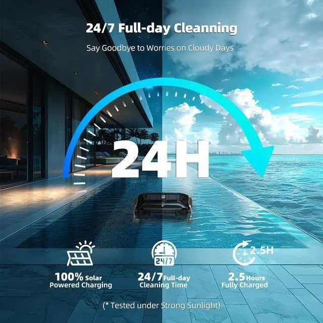 Alt view image 4 of 7 - Solar Pool Skimmer Robot: SR5 PRO Automatic Pool Surface Skimmer with Solar Powered 24/7 Continuous Cleaning Robotic Pool Skimmer, Two Speed Modes, Dual Charging, Black