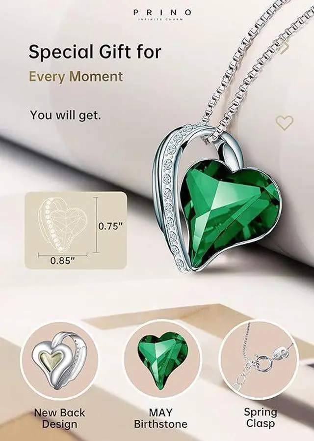 Alt view image 3 of 6 - Necklace for Women with Birthstone Crystals, Love Heart Pendant and Silver Plated Chain,Perfect Anniversary, Birthday,or Valentines Day