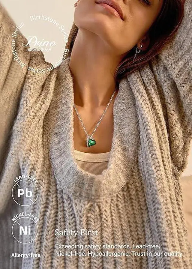 Alt view image 4 of 6 - Necklace for Women with Birthstone Crystals, Love Heart Pendant and Silver Plated Chain,Perfect Anniversary, Birthday,or Valentines Day