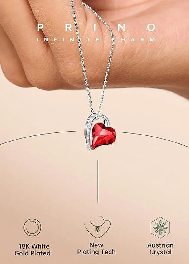 Alt view image 2 of 5 - Necklace for Women with Birthstone Crystals, Love Heart Pendant and Silver Plated Chain,Perfect Anniversary, Birthday,or Valentines Day Jewelry Gifts