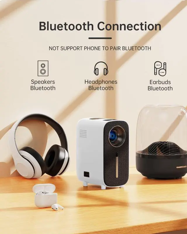 Alt view image 3 of 7 - Mini Bluetooth Portable Movie Projector - HISION 1080P Projector 4K Home Projector Outdoor TV Projector 8500L Video LED Projector Compatible with TV Stick Laptop Phone Tablet HDMI USB DVD WHITE