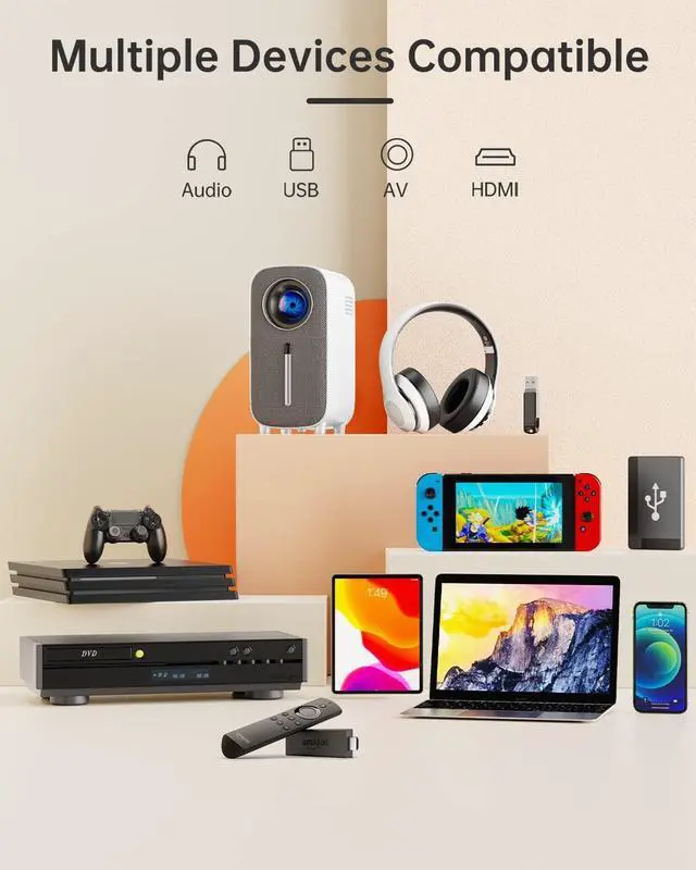 Alt view image 4 of 7 - Mini Bluetooth Portable Movie Projector - HISION 1080P Projector 4K Home Projector Outdoor TV Projector 8500L Video LED Projector Compatible with TV Stick Laptop Phone Tablet HDMI USB DVD WHITE