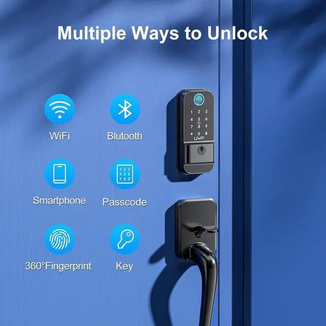 Alt view image 3 of 7 - Keyless Entry Door Lock Deadbolt with Handle Set - Fingerprint WiFi Smart Deadbolt, Digital Remote Control Keypad Bluetooth Alexa Lockset with Auto Lock Code Key Fob App Black