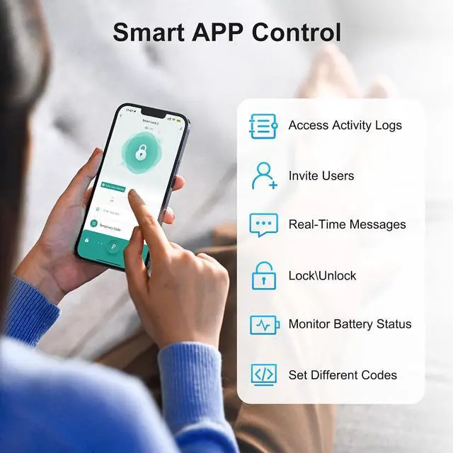 Alt view image 5 of 7 - Keyless Entry Door Lock Deadbolt with Handle Set - Fingerprint WiFi Smart Deadbolt, Digital Remote Control Keypad Bluetooth Alexa Lockset with Auto Lock Code Key Fob App Black
