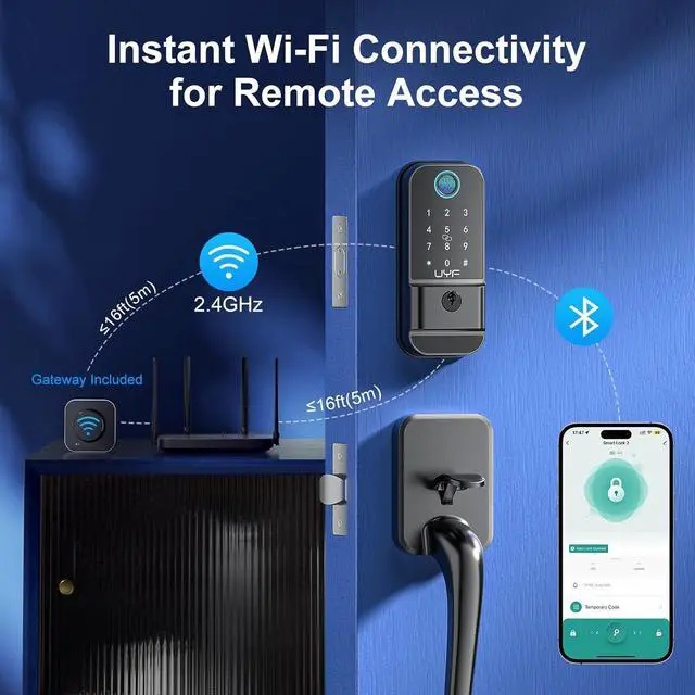 Alt view image 4 of 7 - Keyless Entry Door Lock Deadbolt with Handle Set - Fingerprint WiFi Smart Deadbolt, Digital Remote Control Keypad Bluetooth Alexa Lockset with Auto Lock Code Key Fob App Black