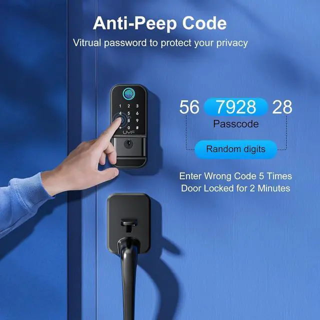 Alt view image 6 of 7 - Keyless Entry Door Lock Deadbolt with Handle Set - Fingerprint WiFi Smart Deadbolt, Digital Remote Control Keypad Bluetooth Alexa Lockset with Auto Lock Code Key Fob App Black