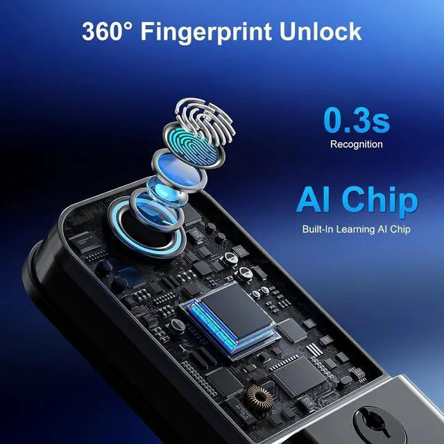 Alt view image 2 of 7 - Keyless Entry Door Lock Deadbolt with Handle Set - Fingerprint WiFi Smart Deadbolt, Digital Remote Control Keypad Bluetooth Alexa Lockset with Auto Lock Code Key Fob App Black