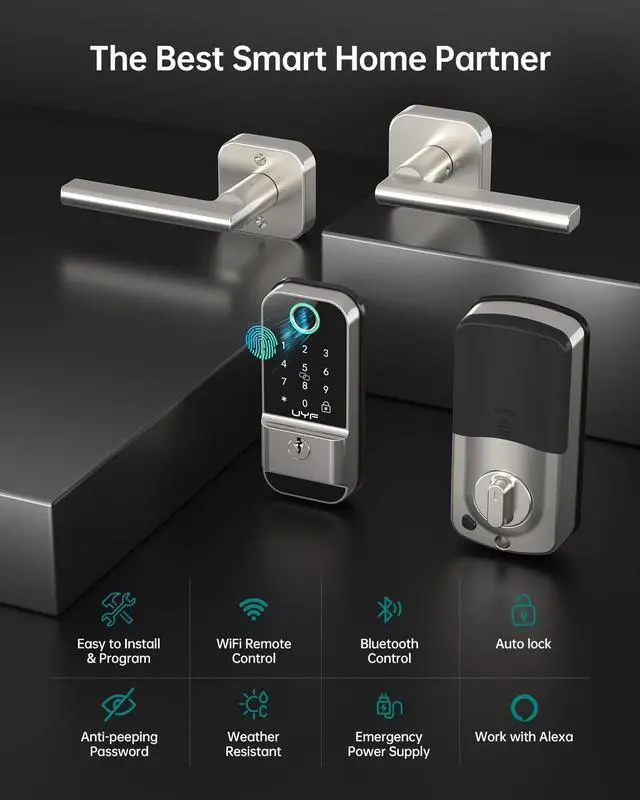 Alt view image 3 of 7 - SMONET WiFi Smart Lock for Front Door: Silver Keyless Entry Door Lock Deadbolt with Handle Set Fingerprint Electronic Keypad Door Lock Alexa Bluetooth Remote Control Code Auto Lock for Home Apartment