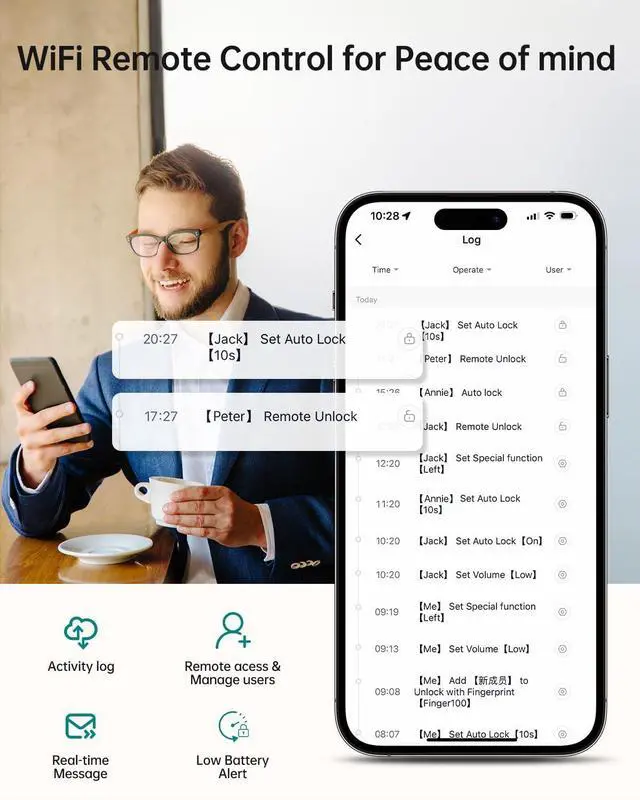 Alt view image 5 of 7 - SMONET WiFi Smart Lock for Front Door: Silver Keyless Entry Door Lock Deadbolt with Handle Set Fingerprint Electronic Keypad Door Lock Alexa Bluetooth Remote Control Code Auto Lock for Home Apartment
