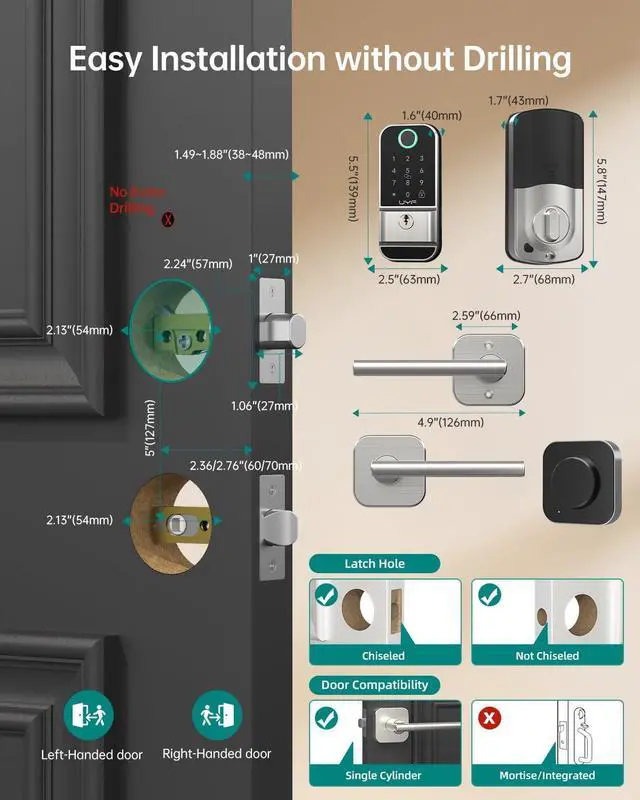 Alt view image 7 of 7 - SMONET WiFi Smart Lock for Front Door: Silver Keyless Entry Door Lock Deadbolt with Handle Set Fingerprint Electronic Keypad Door Lock Alexa Bluetooth Remote Control Code Auto Lock for Home Apartment