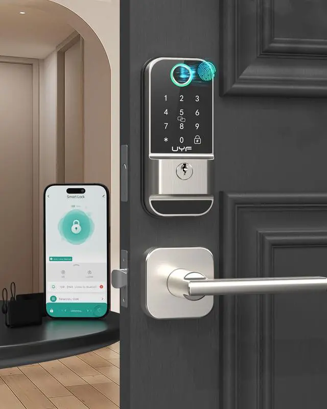 Alt view image 2 of 7 - SMONET WiFi Smart Lock for Front Door: Silver Keyless Entry Door Lock Deadbolt with Handle Set Fingerprint Electronic Keypad Door Lock Alexa Bluetooth Remote Control Code Auto Lock for Home Apartment