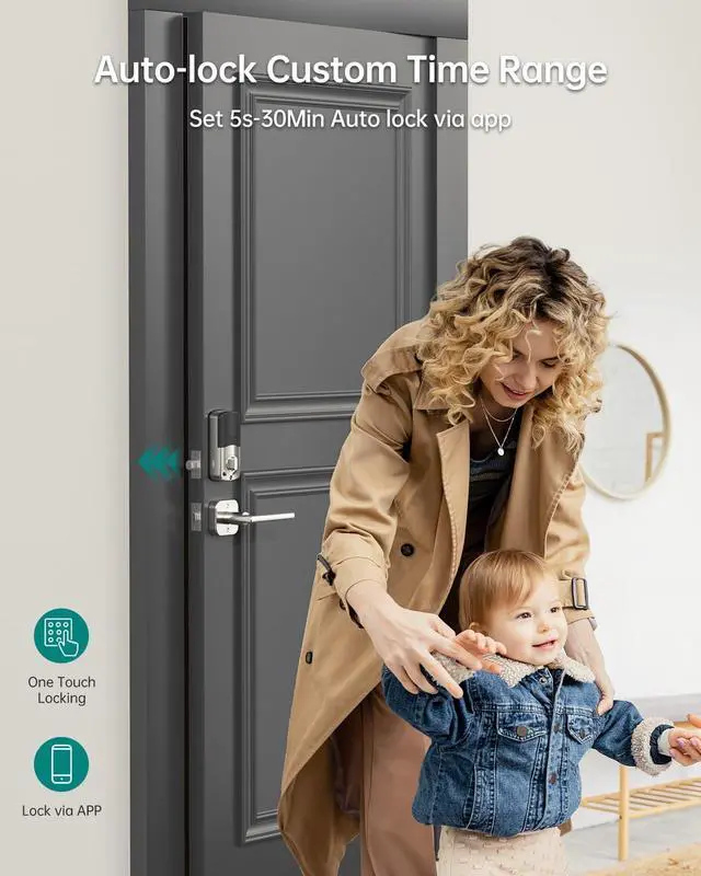 Alt view image 6 of 7 - SMONET WiFi Smart Lock for Front Door: Silver Keyless Entry Door Lock Deadbolt with Handle Set Fingerprint Electronic Keypad Door Lock Alexa Bluetooth Remote Control Code Auto Lock for Home Apartment