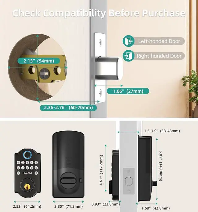 Alt view image 7 of 7 - Smart Door Lock WiFi Deadbolt: HEANTLE Keyless Entry Front Door Lock Fingerprint Electronic Digital Keypad Deadbolt with Alexa Voice App Remote Control Auto Lock Matte Black