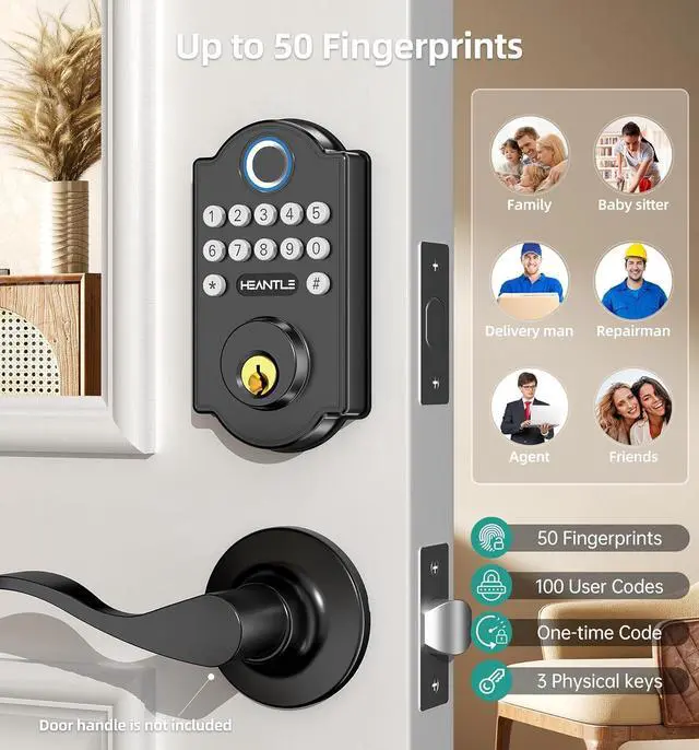 Alt view image 5 of 7 - Smart Door Lock WiFi Deadbolt: HEANTLE Keyless Entry Front Door Lock Fingerprint Electronic Digital Keypad Deadbolt with Alexa Voice App Remote Control Auto Lock Matte Black