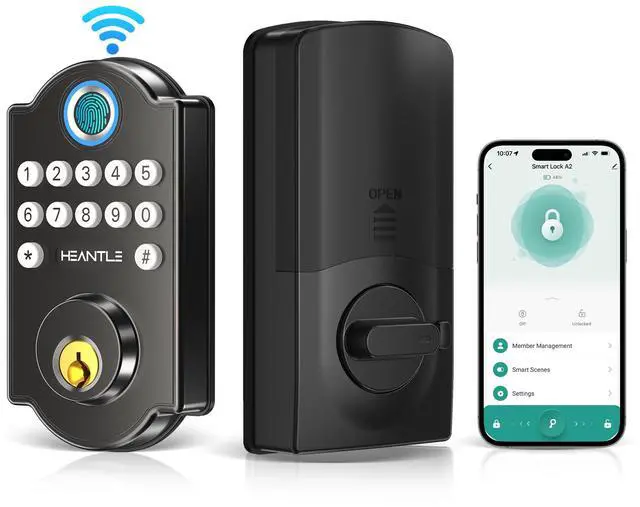 Main image of Smart Door Lock WiFi Deadbolt: HEANTLE Keyless Entry Front Door Lock Fingerprint Electronic Digital Keypad Deadbolt with Alexa Voice App Remote Control Auto Lock Matte Black