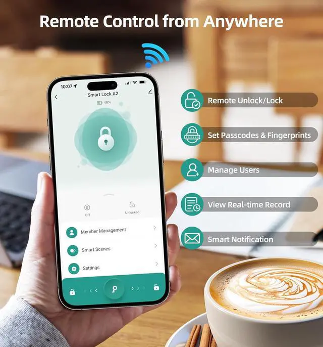 Alt view image 2 of 7 - Smart Door Lock WiFi Deadbolt: HEANTLE Keyless Entry Front Door Lock Fingerprint Electronic Digital Keypad Deadbolt with Alexa Voice App Remote Control Auto Lock Matte Black