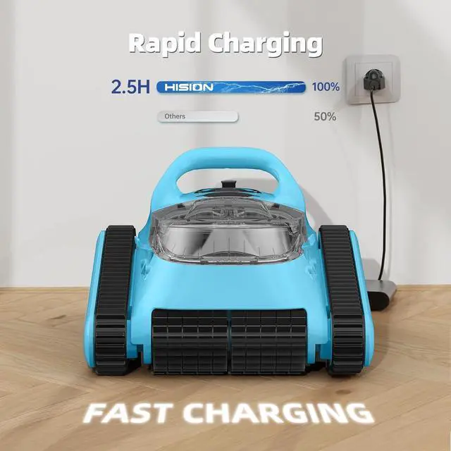 Alt view image 4 of 7 - Robotic Pool Cleaner Vacuum for Inground Pools, Cordless Pool Cleaner Robot with Hook 180W Suction Auto Vacuums Wall Climbing Waterline Scrubbing Cleaning 150 Mins Long Battery Up to 2,000 sq.ft