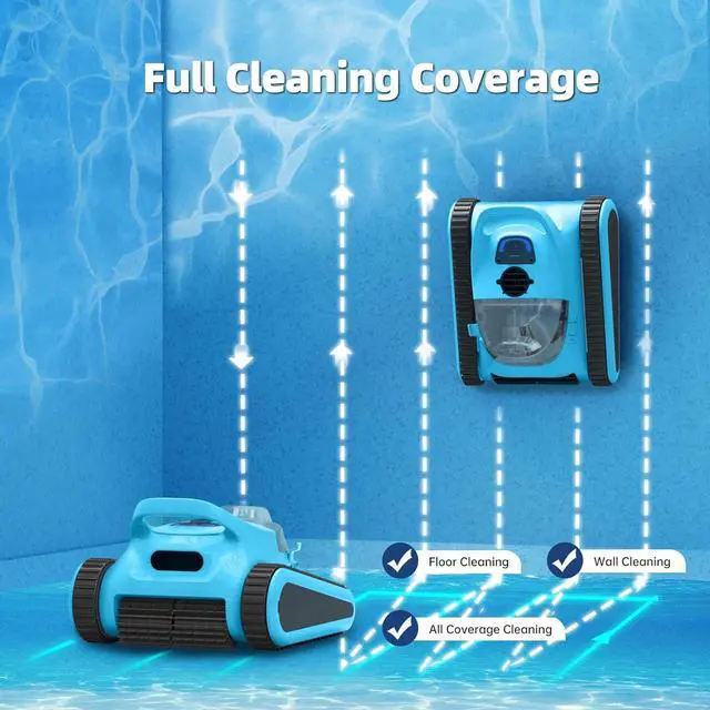 Alt view image 6 of 7 - Robotic Pool Cleaner Vacuum for Inground Pools, Cordless Pool Cleaner Robot with Hook 180W Suction Auto Vacuums Wall Climbing Waterline Scrubbing Cleaning 150 Mins Long Battery Up to 2,000 sq.ft