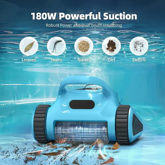 Alt view image 5 of 7 - Robotic Pool Cleaner Vacuum for Inground Pools, Cordless Pool Cleaner Robot with Hook 180W Suction Auto Vacuums Wall Climbing Waterline Scrubbing Cleaning 150 Mins Long Battery Up to 2,000 sq.ft
