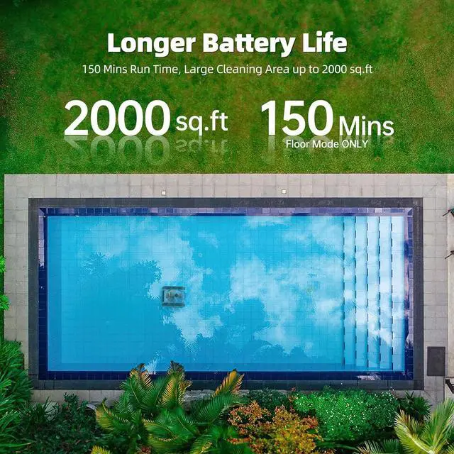 Alt view image 3 of 7 - Robotic Pool Cleaner Vacuum for Inground Pools, Cordless Pool Cleaner Robot with Hook 180W Suction Auto Vacuums Wall Climbing Waterline Scrubbing Cleaning 150 Mins Long Battery Up to 2,000 sq.ft
