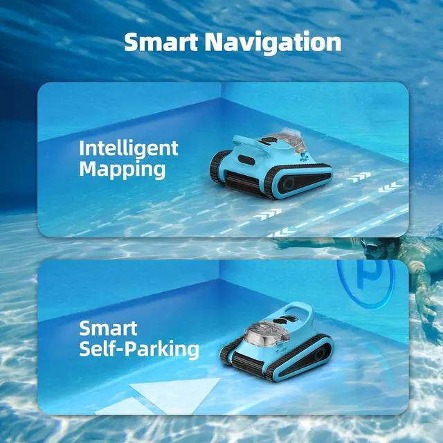 Alt view image 7 of 7 - Robotic Pool Cleaner Vacuum for Inground Pools, Cordless Pool Cleaner Robot with Hook 180W Suction Auto Vacuums Wall Climbing Waterline Scrubbing Cleaning 150 Mins Long Battery Up to 2,000 sq.ft