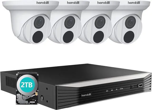 Main image of HORNBILL 4K Security Camera System - 4pcs 4K PoE Security Cameras Wired, 8MP 8CH NVR with Pre-installed 2TB HDD for 24 Hours Recording Night Vision IP67 Waterproof 153° Wide View Angle