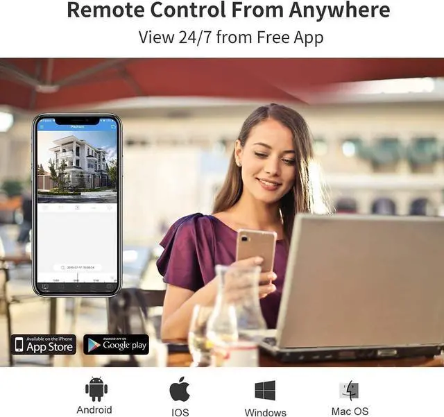 Alt view image 6 of 7 - HORNBILL 4K Security Camera System - 4pcs 4K PoE Security Cameras Wired, 8MP 8CH NVR with Pre-installed 2TB HDD for 24 Hours Recording Night Vision IP67 Waterproof 153° Wide View Angle